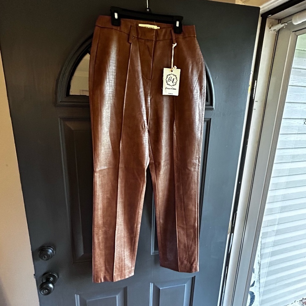 Brown Croc-Embossed Pants - Picture 3 of 8